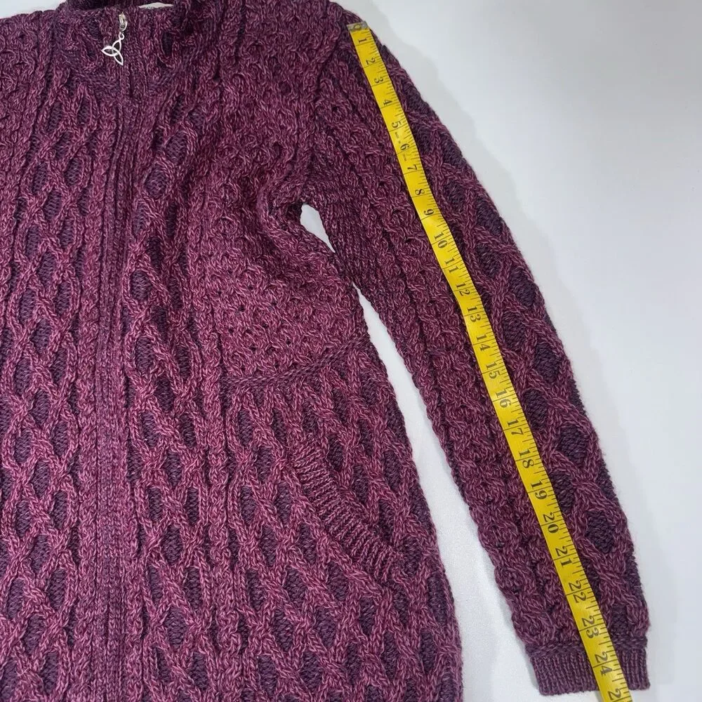 Aran Crafts Ireland Women XXL Merino Wool Zip Cardigan Sweater Fisherman Cable - Picture 10 of 10
